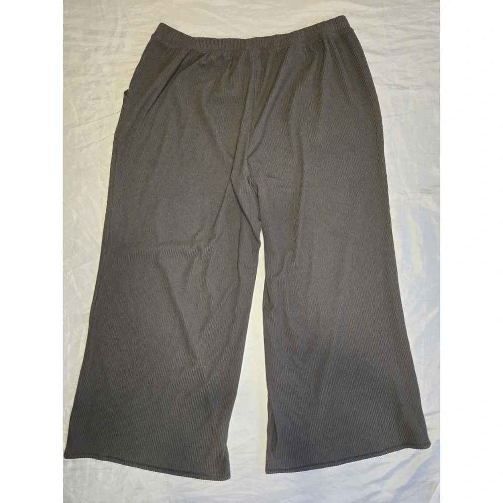 Cacique Wide Leg Sleep Pajama Pants Gray Ribbed Pockets 22/24 Lane Bryant Lounge